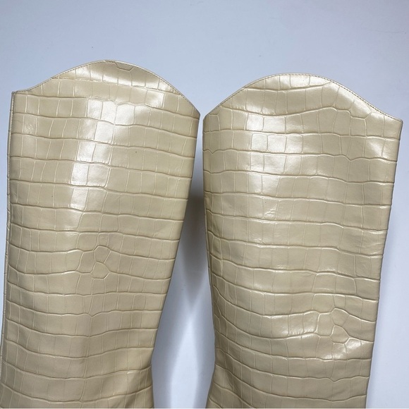 Schutz Maryana Eggshell Crocodile Embossed Leather Tall Heeled Boot 11B - Picture 11 of 16